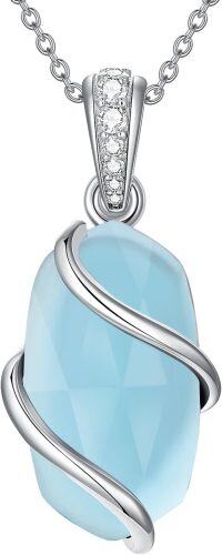 wholesale Sterling Silver Gemstone Dainty Pendant Necklace for Women Mom Gift-A-Aquamarine-March
