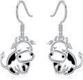 wholesale 925 Sterling Silver Black Enamel Cow Drop Stud Earrings for Women's Birthday Gift-0-0