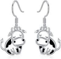 wholesale 925 Sterling Silver Black Enamel Cow Drop Stud Earrings for Women's Birthday Gift-Style B
