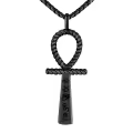 wholesale Black 925 Sterling Silver Ankh Necklace with Rope Design and Hieroglyphic Pendants - 24 Chain Length-0-0