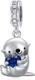 wholesale 925 Sterling Silver & Sapphire Otter Charm Bead - 11.2mm, September Birthstone, Gift for Women-0-0