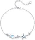 wholesale 925 Sterling Silver Starfish & Sea Turtle Charm Moonstone Anklet for Women Girls Beach  (Blue)-0-0