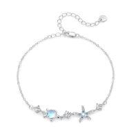 wholesale 925 Sterling Silver Sea Turtle Starfish Moonstone Cz Platinum Plated Chain Bracelet-Sea Turtle Bracelet（Moonstone）