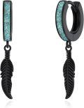 wholesale 925 Sterling Silver Blue Stone Feather Huggie Hoop Dangle Earrings-0-0