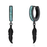 wholesale 925 Sterling Silver Blue Stone Feather Huggie Hoop Dangle Earrings-Feather