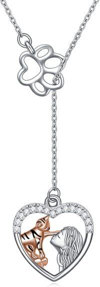 wholesale 925 Sterling Silver Heart-Shaped Locket with Angel and Dog Charm Necklace for Women & Teens-Cat Y-necklace