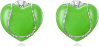 wholesale 925 Sterling Silver Green Heart-Shaped Enamel Sport Stud Earrings - Tennis Gift for Women-01-Tennis