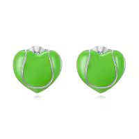 wholesale 925 Sterling Silver Green Heart-Shaped Enamel Sport Stud Earrings Wholesale - Tennis Gift for Women-01-Tennis