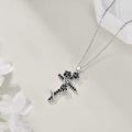 wholesale 925 Sterling Silver Black Rose & Crystal Cross Pendant Necklace for Women-0-3
