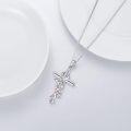 wholesale 925 Sterling Silver Red Crystal Leaf Cross Pendant Necklace for Women Christian Gifts-0-4