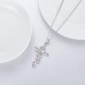 wholesale 925 Sterling Silver Cross Pendant Necklace I Love You Forever Red Crystal Holly For Women-0-4