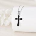wholesale 925 Sterling Silver Black Cross Pendant Necklace with Onyx Stone for Women-0-1