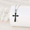 wholesale 925 Sterling Silver Black Cross Pendant Necklace with Onyx Stone for Women-0-1