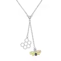 wholesale 925 Sterling Silver Honeycomb & Bee Charm Lariat Y-Necklace with CZ Stones and Gold Plated Wings (18+2 Extender)-0-0