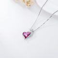 wholesale 925 Sterling Silver Pink Crystal Giraffe Head Heart Pendant Necklace for Girls and Women-0-2