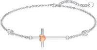 wholesale 925 Sterling Silver Heart and Cross Charm Anklet 925 Jewelry for Women Girls Minimalist Foot Chain Beach Summer Gift Idea-Cross