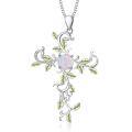 wholesale 925 Sterling Silver Cross Pendant With Green Leaves And Opal Center-0-0
