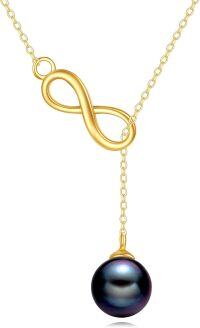 wholesale 14K Gold Infinity Black Pearl Lariat Necklace for Women Anniversary s-Infinity Black