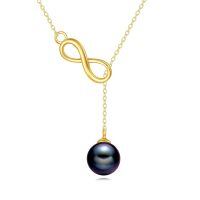 wholesale 14k Gold Infinity Black Pearl Lariat Drop Necklace For Women-Infinity Black