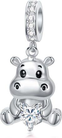 wholesale 925 Sterling Silver Birthstone Hippo Charm for Bracelets Jewelry-04-Apr-Hippo