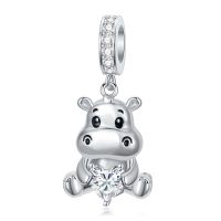 wholesale 925 Sterling Silver Birthstone Hippo Charm for Bracelets Jewelry-04-Apr-Hippo
