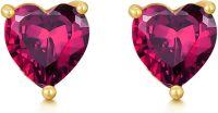 wholesale 14K Gold Topaz Garnet Ruby Heart Stud Earrings for Women Girls Gifts-7-Ruby