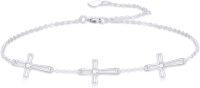 wholesale 925 Sterling Silver Plated Sideways Crosses Anklet with Cubic Zirconia Stones and Religious Charm - Minimalist Jewelry for Women-10K White Gold