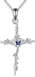 wholesale 925 Sterling Silver Blue Enamel Butterfly Cross Pendant Necklace for Women Girls Christian Baptism s-0-0