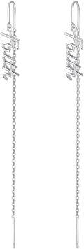 wholesale 925 Sterling Silver Faith Cross Threader Earrings with Long Chain Drops for Women and Girls-0-0