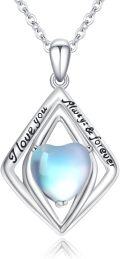 wholesale 925 Sterling Silver Blue Moonstone Heart Pendant Necklace for Women-0-0
