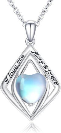 wholesale 925 Sterling Silver Blue Moonstone Heart Pendant Necklace for Women-Love Heart Moonstone Necklace