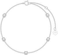 wholesale 14K Gold & Simulated Diamond Minimalist Bracelet, 5PCS 3mm Stones, Shiny Dainty Cable Chain, Nickel-Free, Gift for Women-14K White Gold