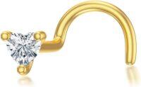 wholesale 14K Gold Diamond Nose Stud 20G Hypoallergenic Corkscrew Piercing Jewelry-Gold