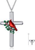 wholesale 925 Sterling Silver 925 Red Cardinal Bird on Green Leaf Cremation Jewelry Funnel Kit Included-0-0