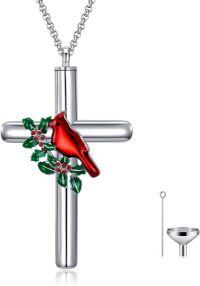 wholesale 925 Sterling Silver 925 Red Cardinal Bird on Green Leaf Cremation Jewelry Funnel Kit Included-Cardinal Non-personalized-Cardinal Personalized
