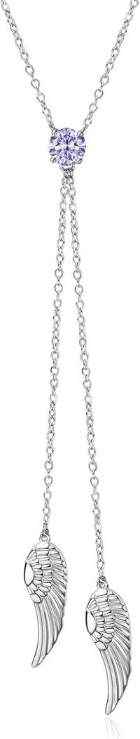 wholesale Sterling Silver Zirconia Angel Wing Necklace with Birthstone for Women-June