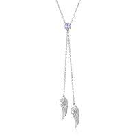 wholesale 925 Sterling Silver Blue Opal Angel Wings Pendant Necklace-June