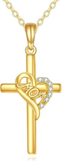 wholesale 14K Gold Mom Heart & Cross Pendant Necklace - Religious Gifts for Women-mother