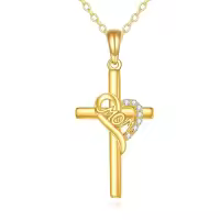 wholesale 14K Gold Mom Heart & Cross Pendant Necklace Wholesale - Religious Gifts for Women-mother