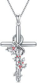 wholesale 925 Sterling Silver Red Crystal Leaf Cross Pendant Necklace for Women Christian Gifts-0-0