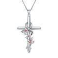 wholesale 925 Sterling Silver Cross Pendant Necklace I Love You Forever Red Crystal Holly For Women-0-0