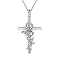 wholesale 925 Sterling Silver Cross Pendant With Red Stones And Engraved Message-Holly