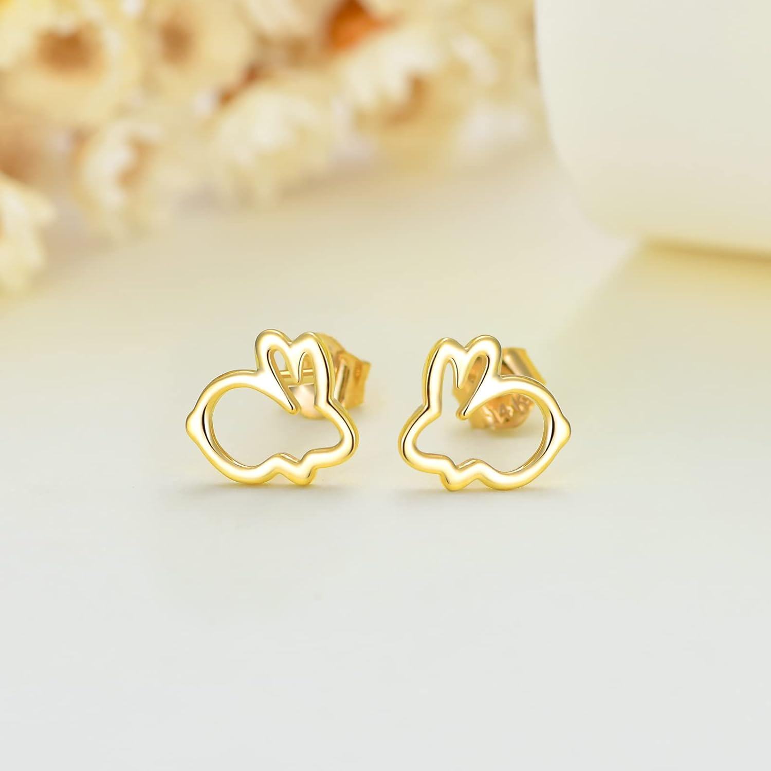 14K Gold Bunny Stud Earrings - Small Rabbit Earings for Women and Girls-0-2