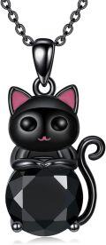wholesale 925 Sterling Silver Black CZ Cat Pendant Necklace for Women-0-0