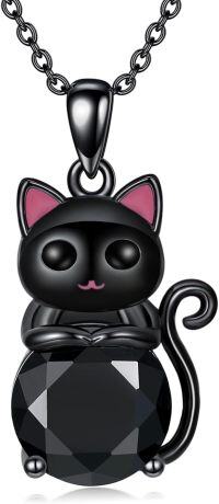wholesale 925 Sterling Silver Black CZ Cat Pendant Necklace for Women-F-Cat