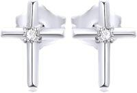 wholesale 14K Gold Stud Cross Earrings for Women Religious Jewelry Gift for Girls-White Gold