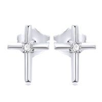 wholesale 14k Gold Cross Moissanite Stud Earrings For Women-White Gold
