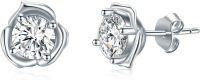 wholesale 925 Sterling Silver 14k White Gold Plated Round Cut Moissanite Stud Earrings (6x5 mm)-Rose Flower