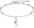 wholesale 925 Sterling Silver Blue Crystal Mermaid Charm Anklet with Beads and Chain Adjuster 7-8-0-0
