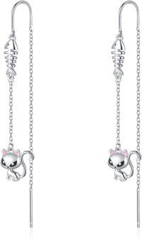 wholesale 925 Sterling Silver Cat Novelty Drop Earrings Gift for Women-Cat and Fish